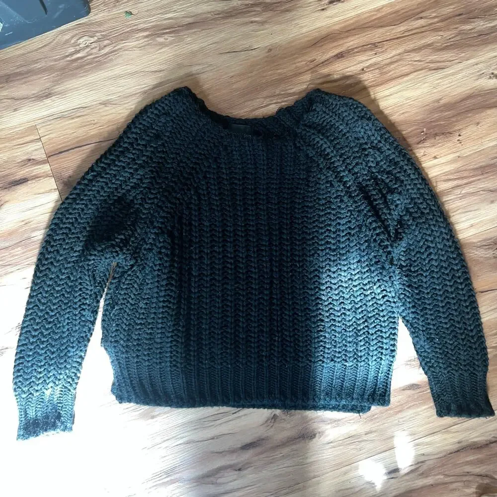 Kut from the Kloth Black Chunky Knit Sweater Cozy Textured Pullover Size Medium